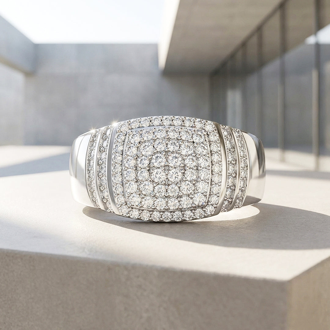 Iced Cushion Moissanite Men Ring | 925 Sterling Silver | PRM1018