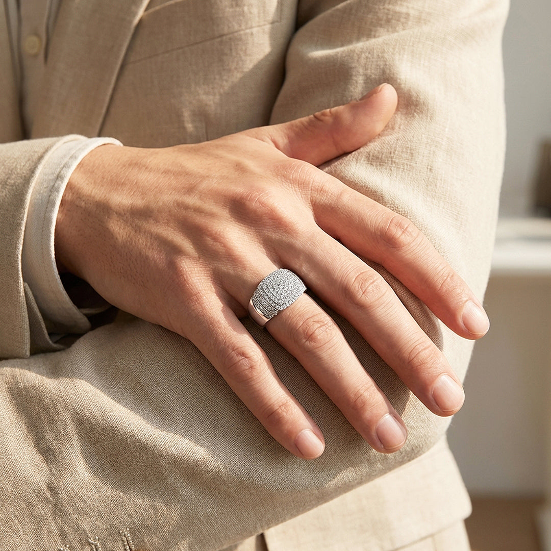 Iced Cushion Moissanite Men Ring | 925 Sterling Silver | PRM1018