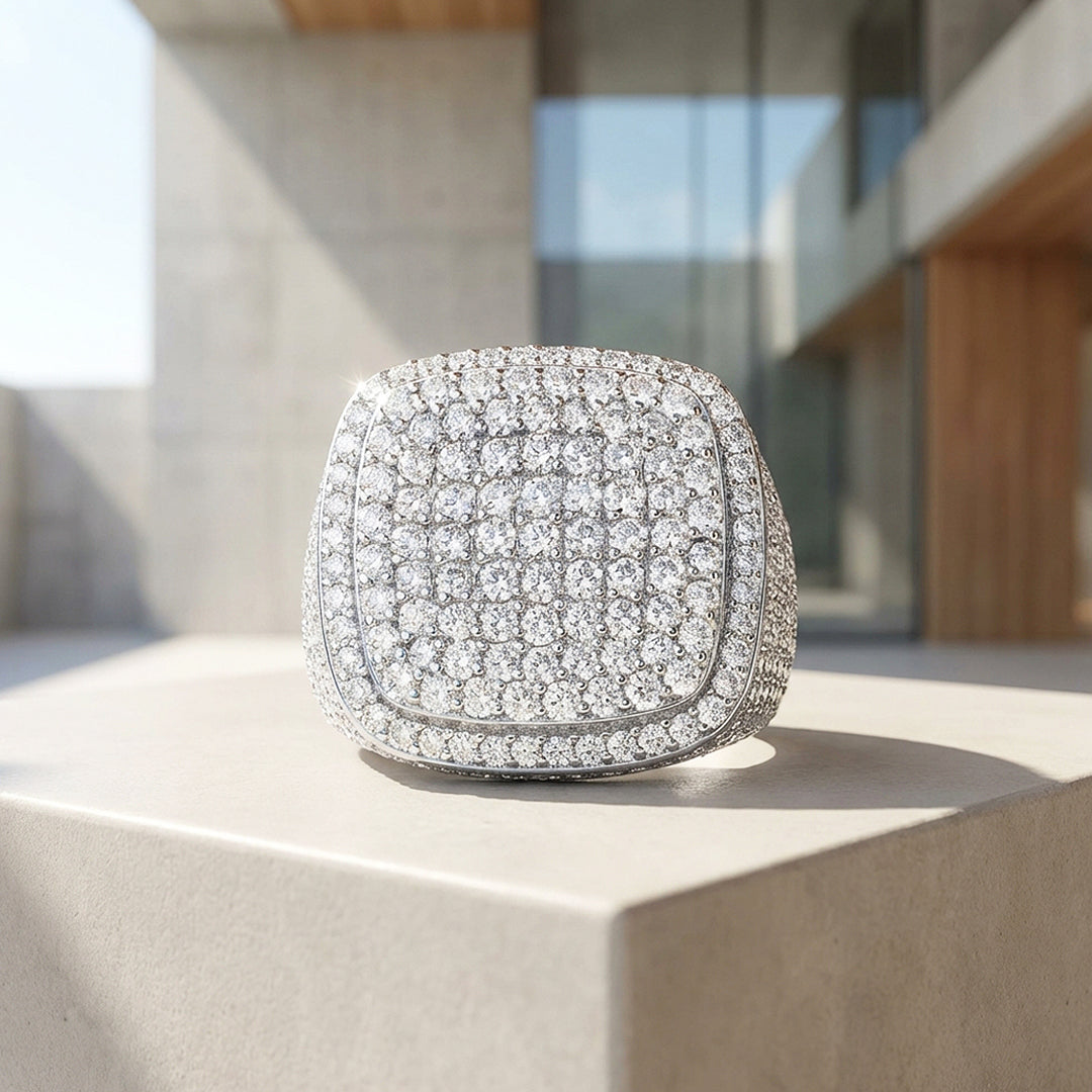 Iced Signet Moissanite Men Ring | 925 Sterling Silver | PRM1020