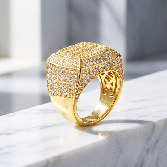 Iced Cushion Signet Moissanite Men Ring | 925 Sterling Silver | PRM1022