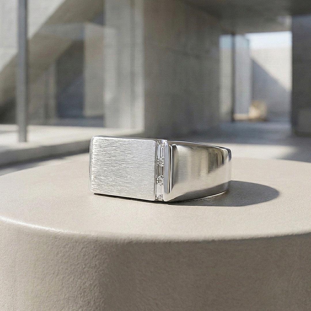 Silver Bar Signet Moissanite Men Ring | 925 Sterling Silver | PRM1024