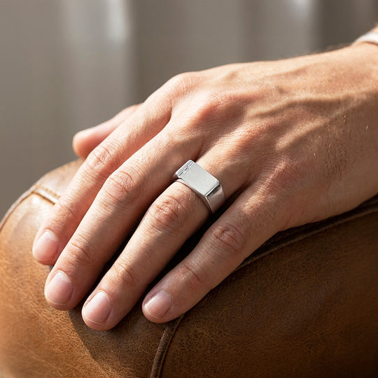 Silver Bar Signet Moissanite Men Ring | 925 Sterling Silver | PRM1024