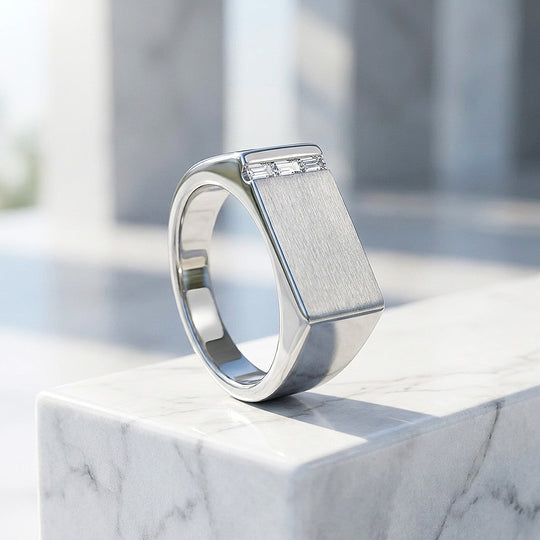 Silver Bar Signet Moissanite Men Ring | 925 Sterling Silver | PRM1024