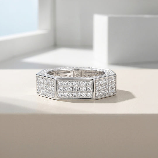 Octagonal Pavé Moissanite Men Ring | 925 Sterling Silver | PRM1025