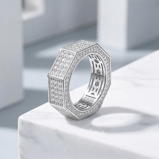Octagonal Pavé Moissanite Men Ring | 925 Sterling Silver | PRM1025