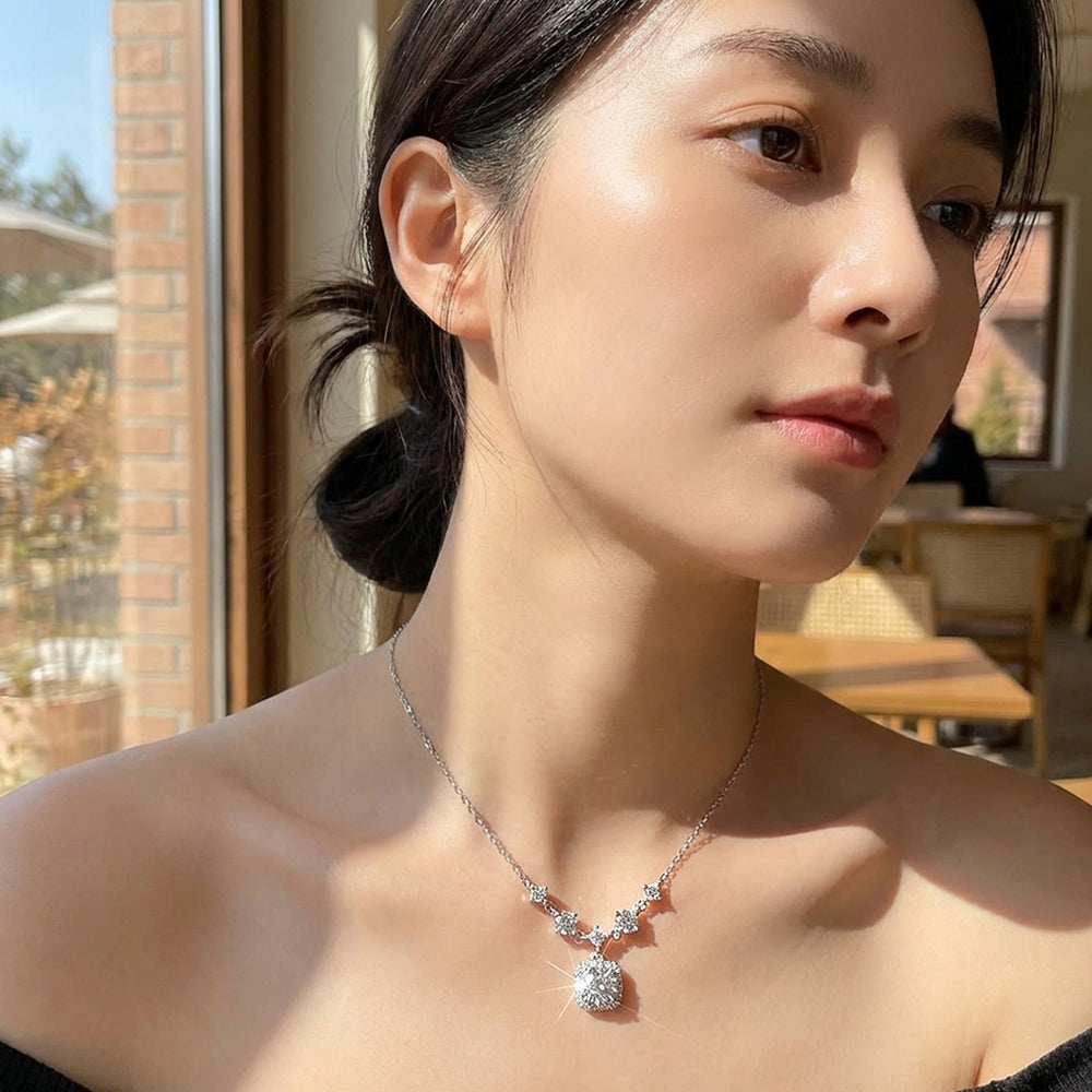 Radiant Halo V-Chain Moissanite Pendant Necklace | PRM2003