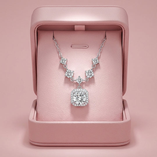 Radiant Halo V-Chain Moissanite Pendant Necklace | PRM2003