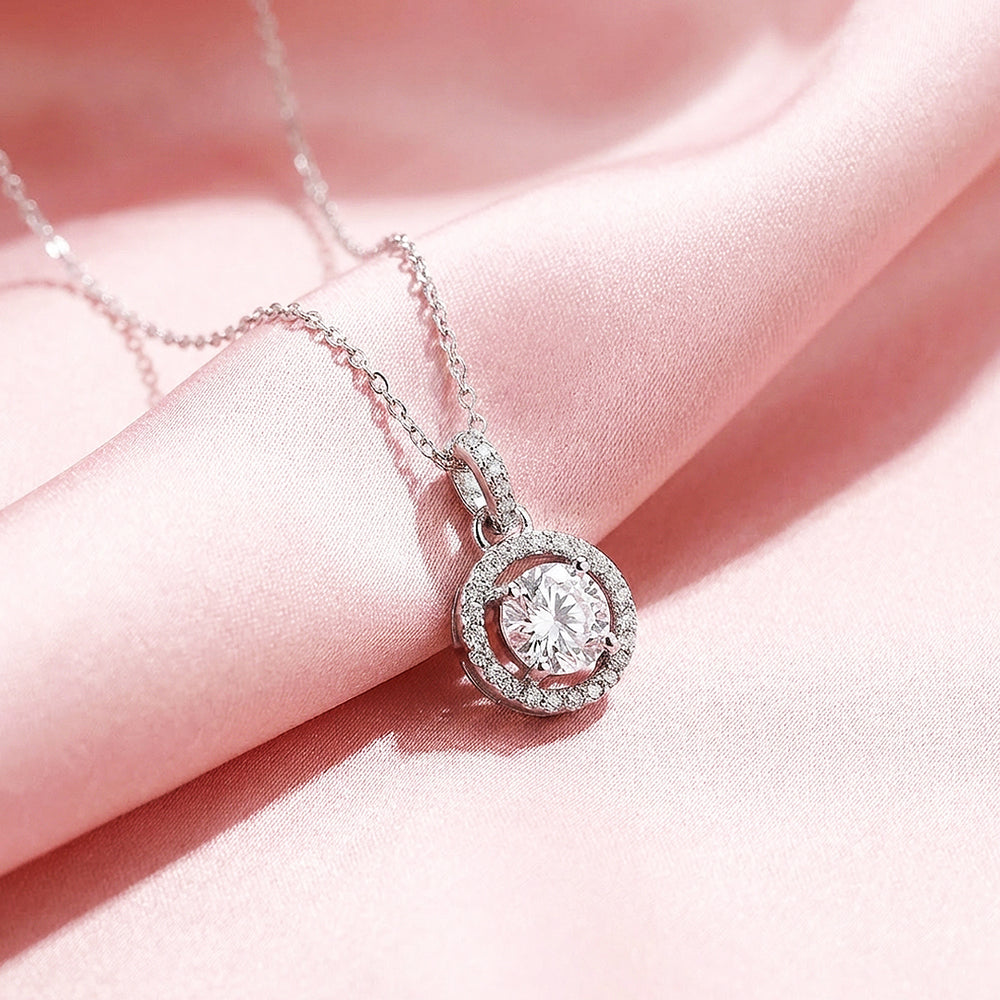 Round Halo Moissanite Solitaire Pendant Necklace | PRM2004