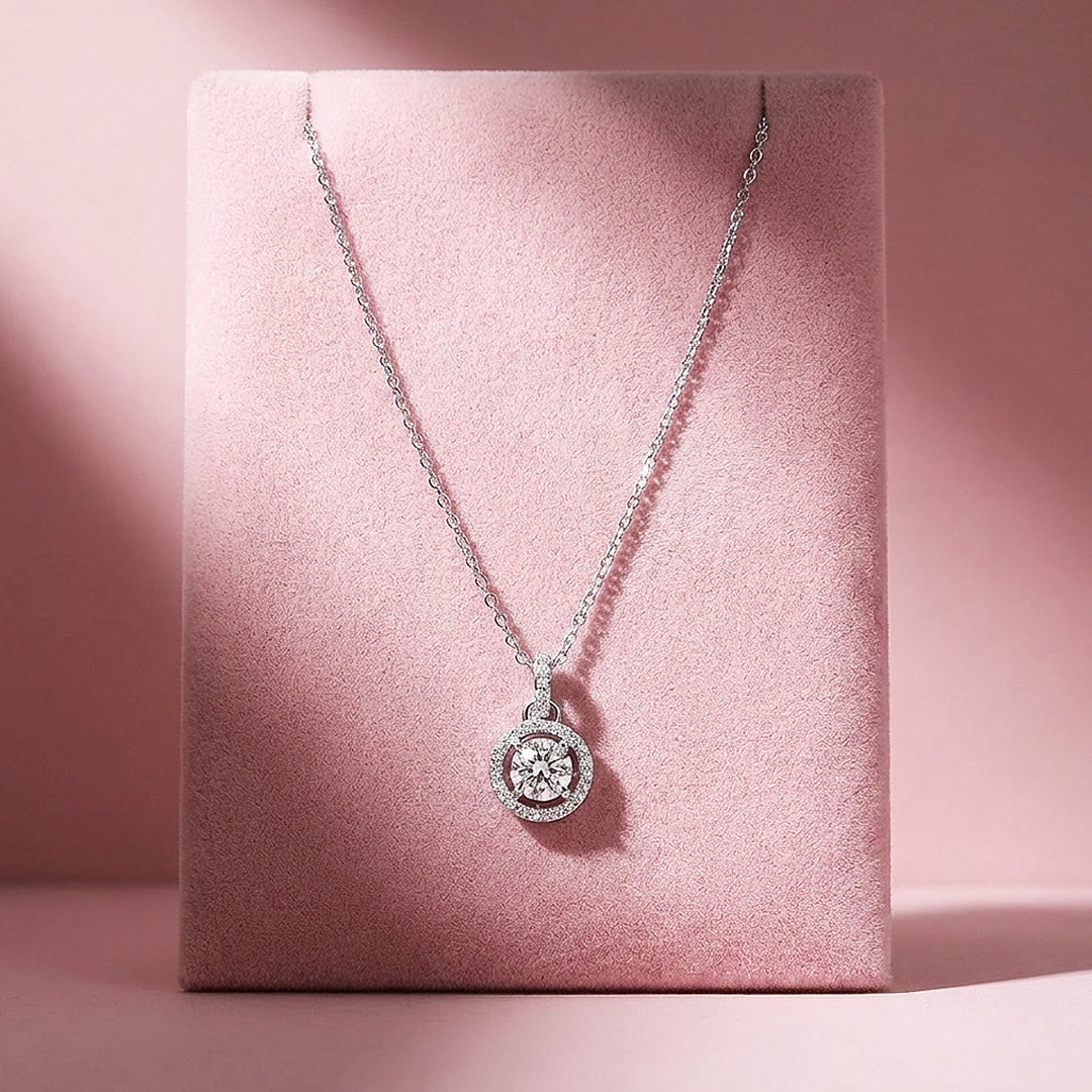 Round Halo Moissanite Solitaire Pendant Necklace | PRM2004