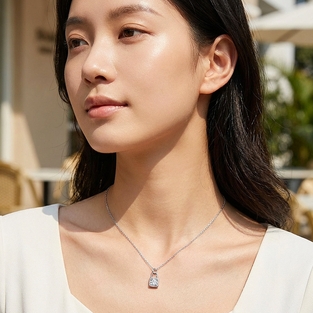 Square Locket Moissanite Solitaire Pendant Necklace | PRM2005