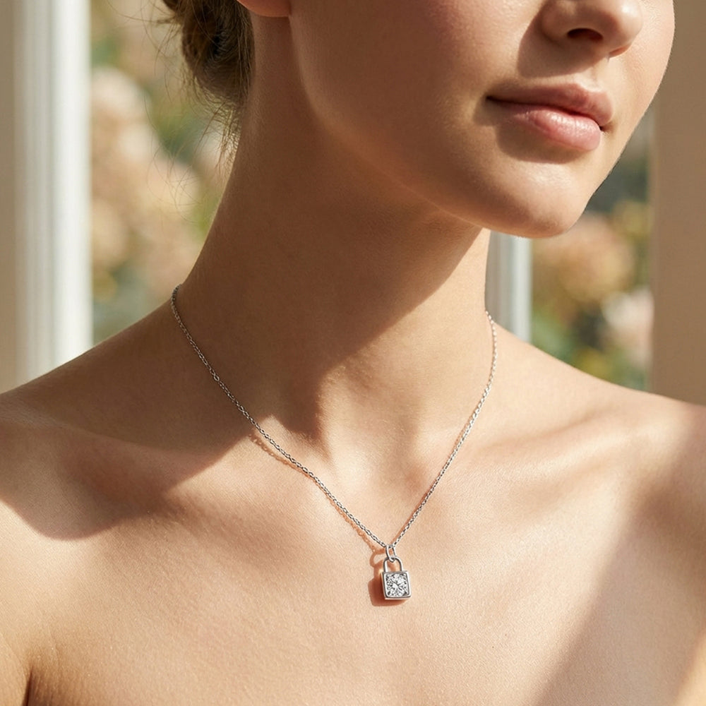 Square Locket Moissanite Solitaire Pendant Necklace | PRM2005