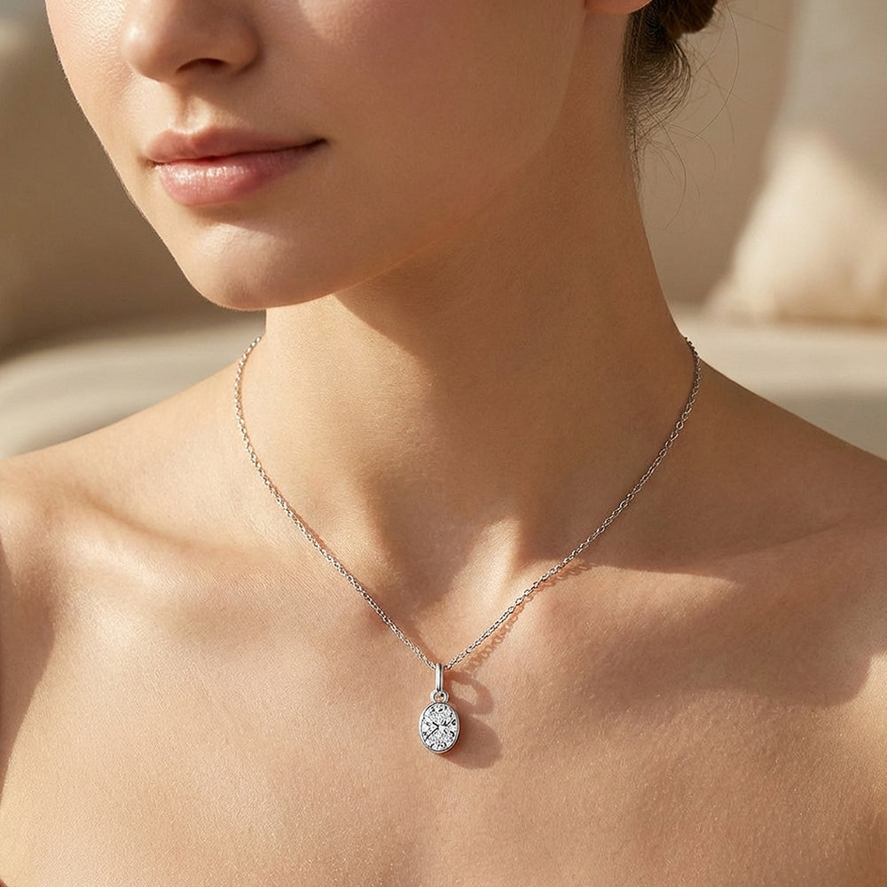Oval Bezel Moissanite Solitaire Pendant Necklace | PRM2014
