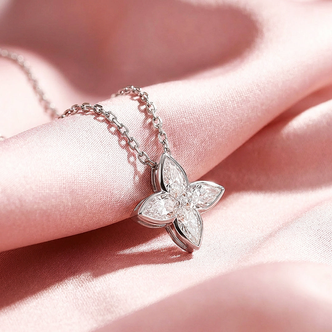 Four-Leaf Floral Moissanite Pendant Necklace | PRM2015