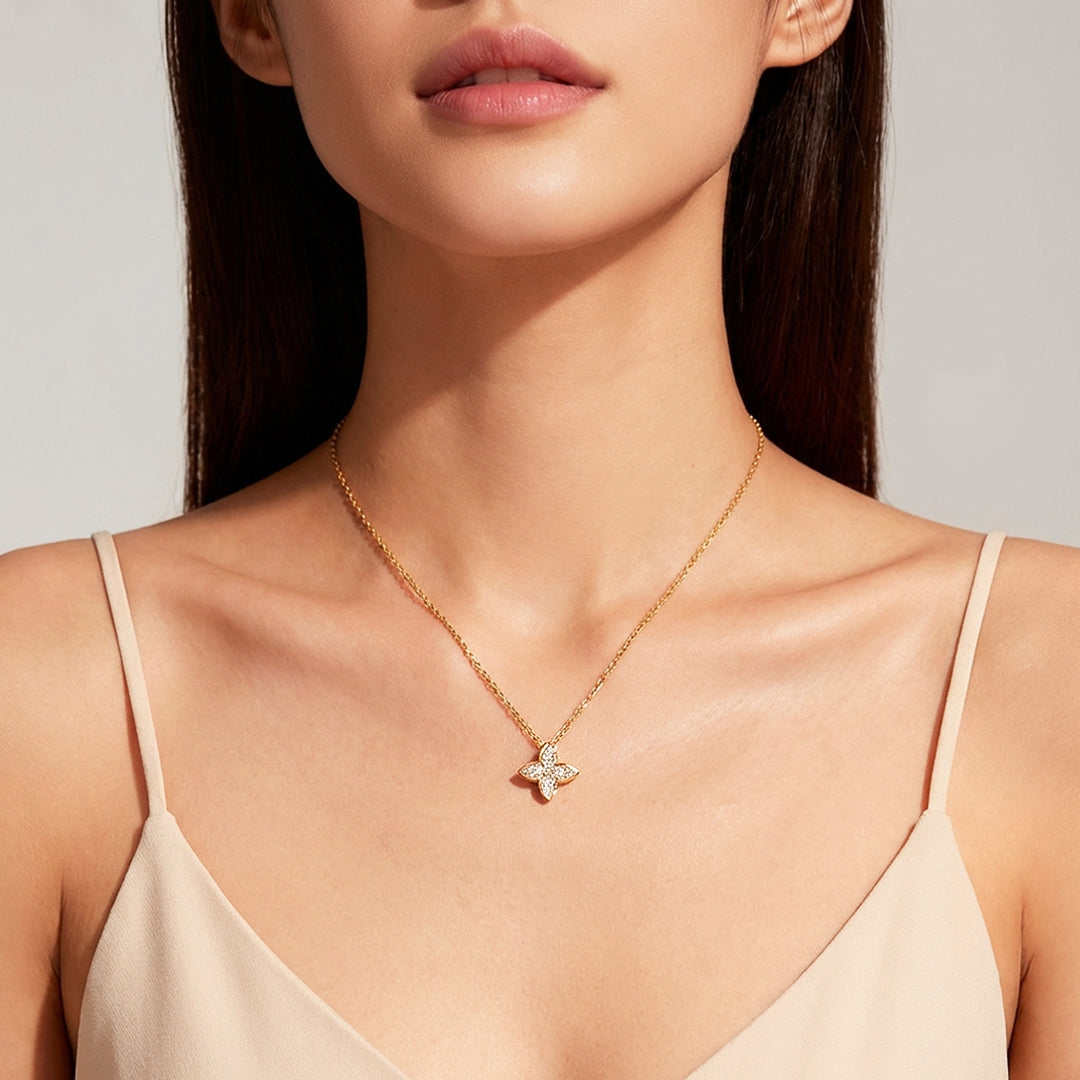 Four-Leaf Floral Moissanite Pendant Necklace | PRM2015