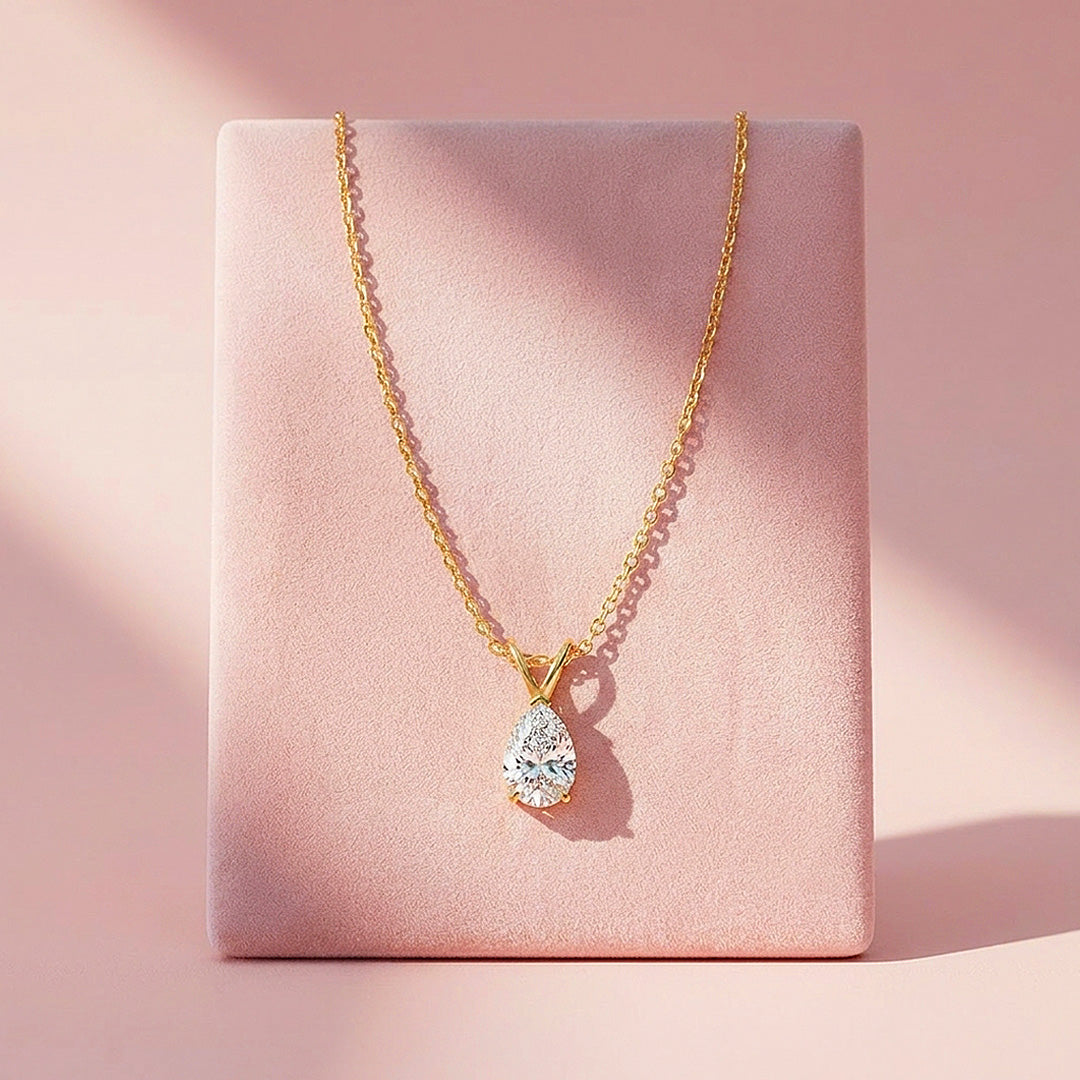 Pear Cut Moissanite Solitaire Pendant Necklace | PRM2017