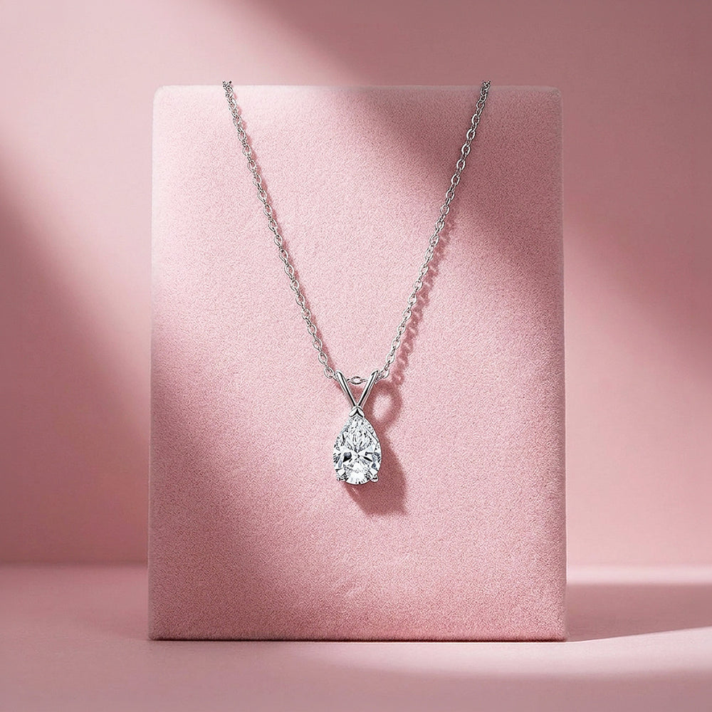 Pear Cut Moissanite Solitaire Pendant Necklace | PRM2017