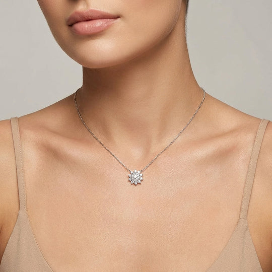 Floral Halo Moissanite Solitaire Pendant Necklace | PRM2018