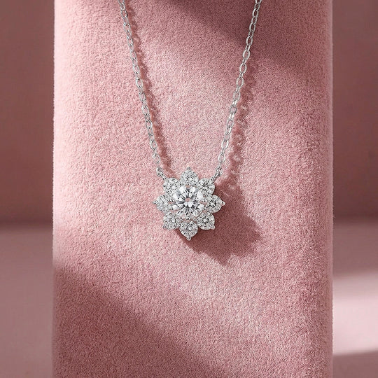 Floral Halo Moissanite Solitaire Pendant Necklace | PRM2018