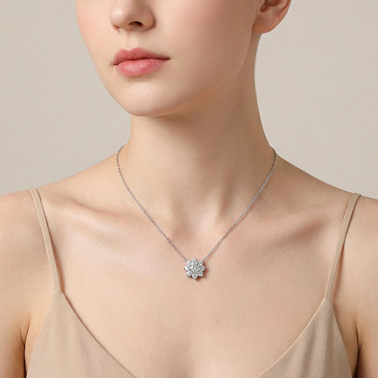 Floral Halo Moissanite Solitaire Pendant Necklace | PRM2018