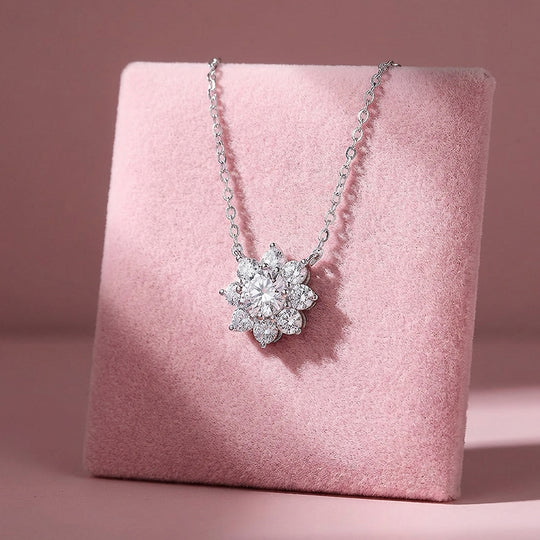 Floral Halo Moissanite Solitaire Pendant Necklace | PRM2018