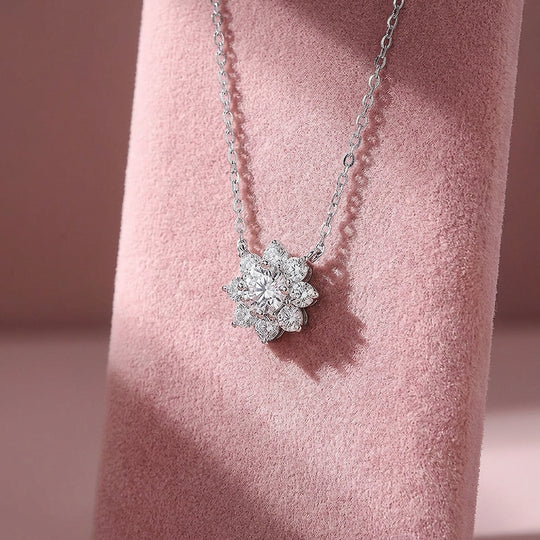 Floral Halo Moissanite Solitaire Pendant Necklace | PRM2018
