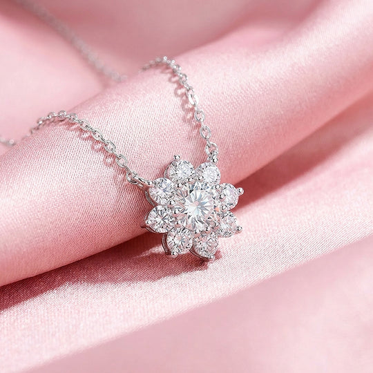 Floral Halo Moissanite Solitaire Pendant Necklace | PRM2018