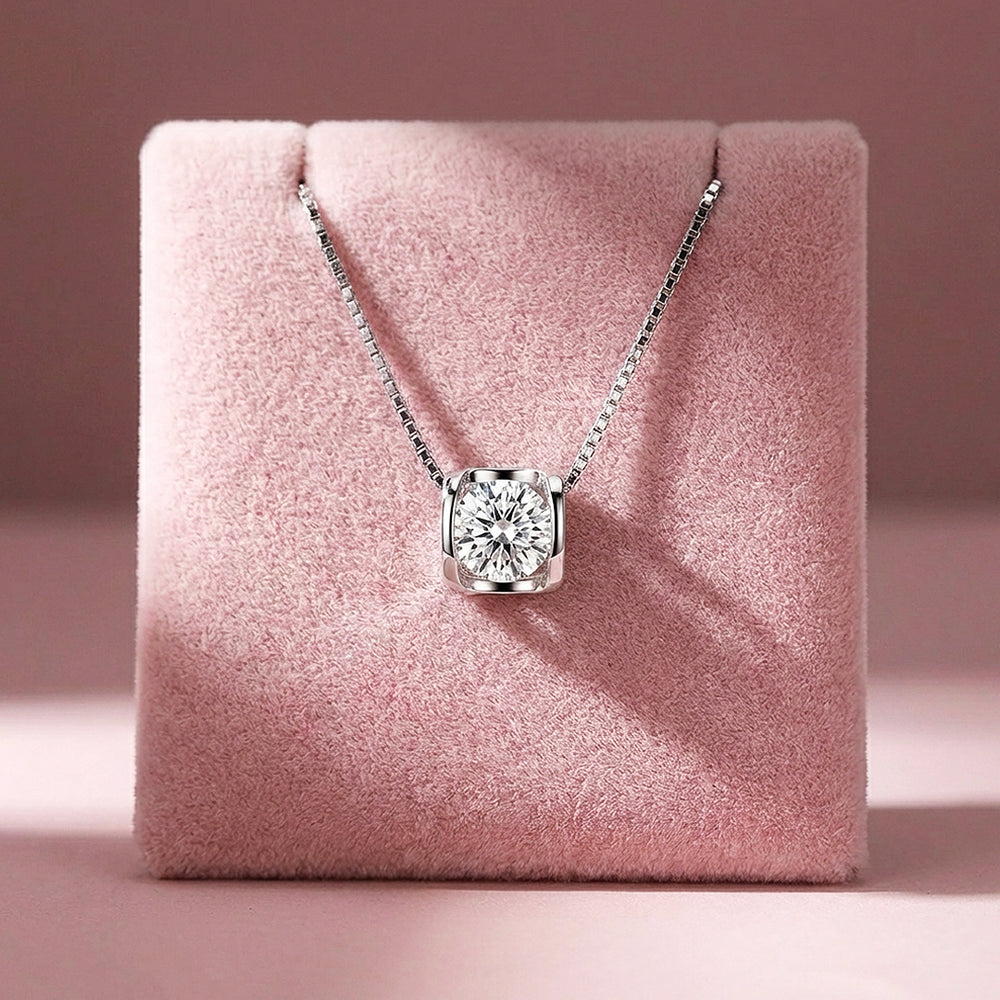 Square Bezel Moissanite Solitaire Pendant Necklace | PRM2019