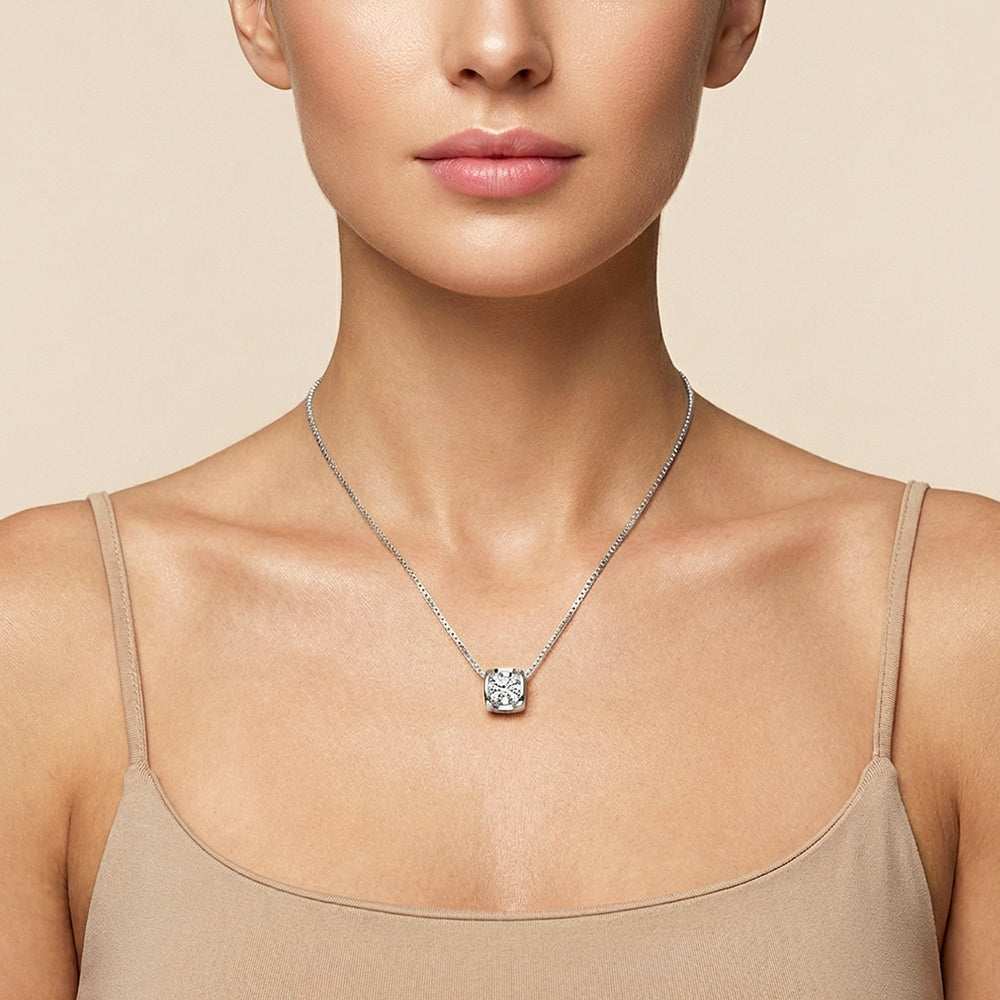 Square Bezel Moissanite Solitaire Pendant Necklace | PRM2019
