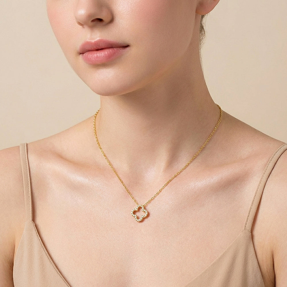 Open Clover Halo Moissanite Pendant Necklace | PRM2021