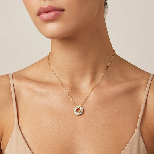 Open Circle Halo Moissanite Pendant Necklace | PRM2022