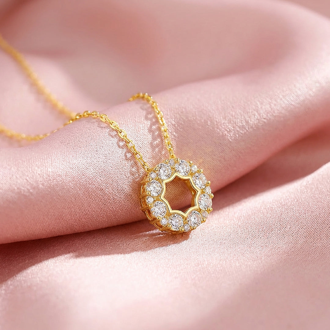 Open Circle Halo Moissanite Pendant Necklace | PRM2022