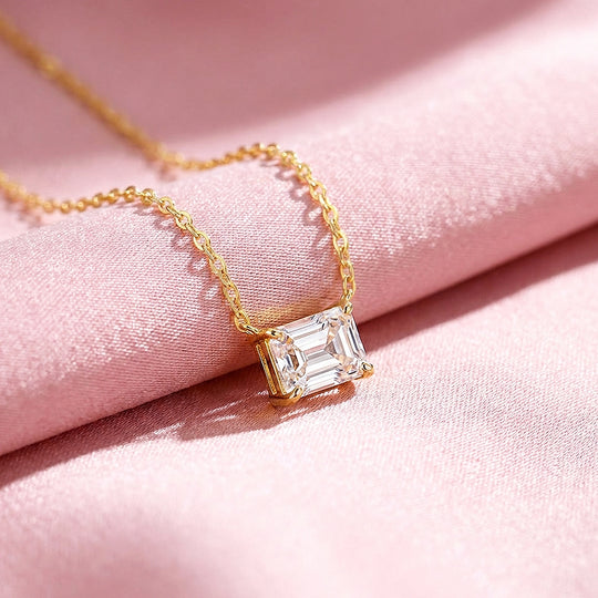 Emerald Cut Moissanite Solitaire Pendant Necklace | PRM2023