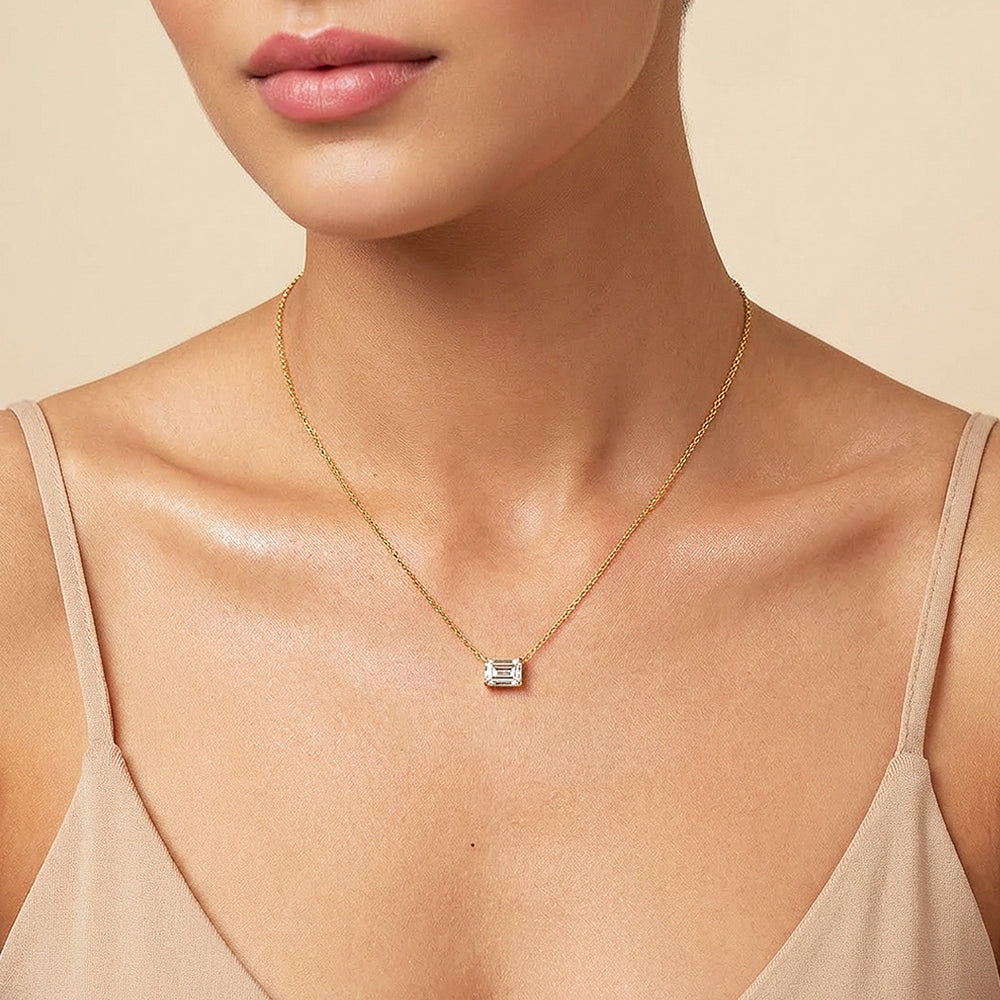 Emerald Cut Moissanite Solitaire Pendant Necklace | PRM2023