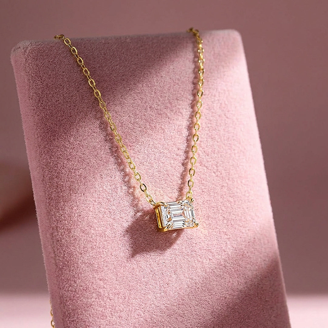 Emerald Cut Moissanite Solitaire Pendant Necklace | PRM2023