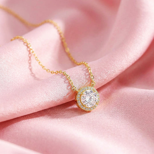 Round Halo Moissanite Solitaire Pendant Necklace | PRM2024