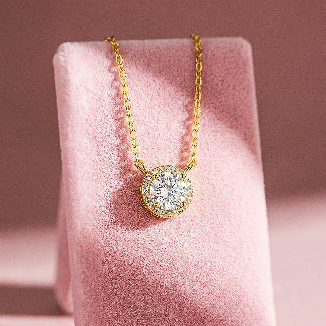 Round Halo Moissanite Solitaire Pendant Necklace | PRM2024