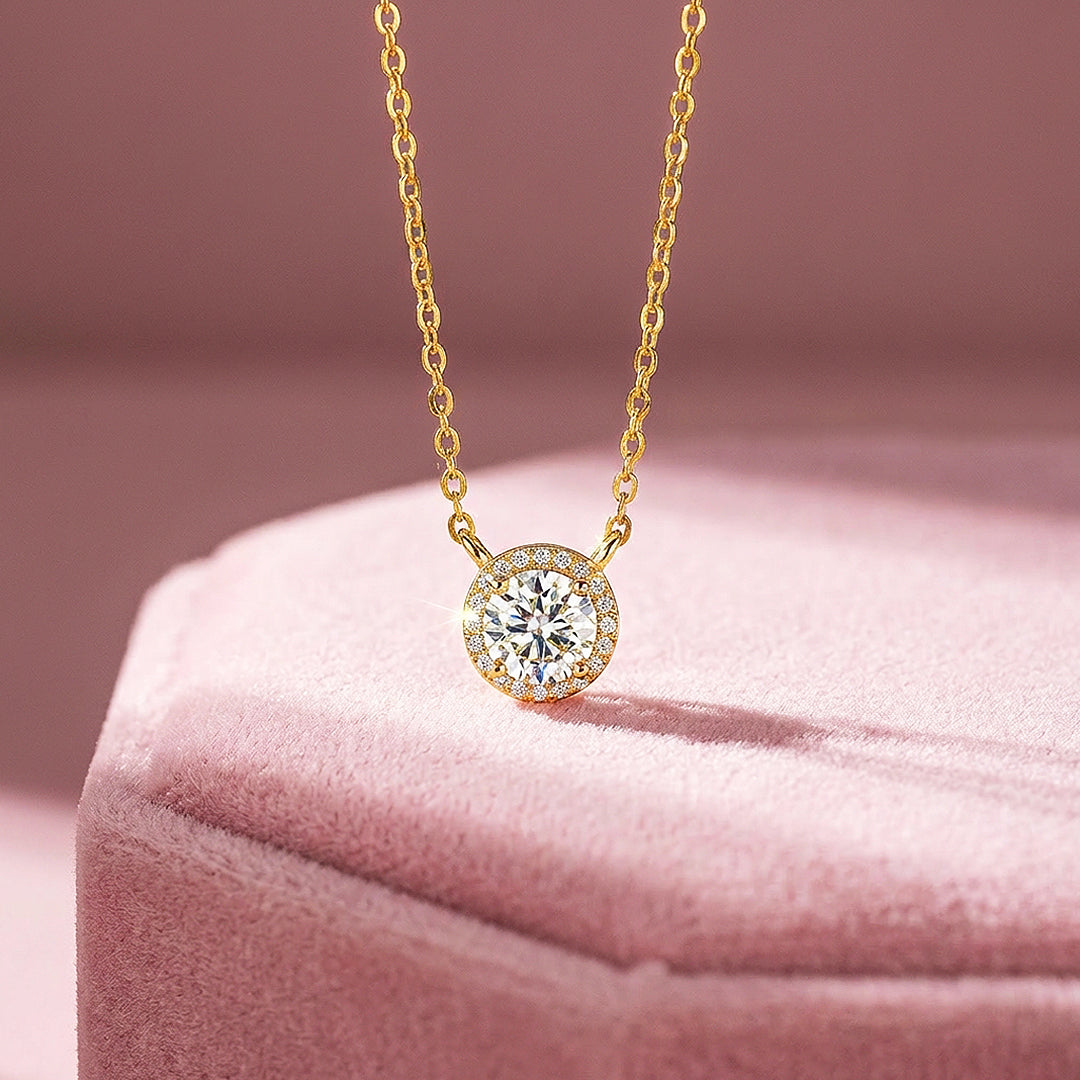 Round Halo Moissanite Solitaire Pendant Necklace | PRM2024