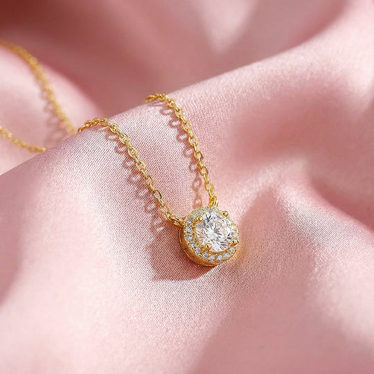 Round Halo Moissanite Solitaire Pendant Necklace | PRM2024