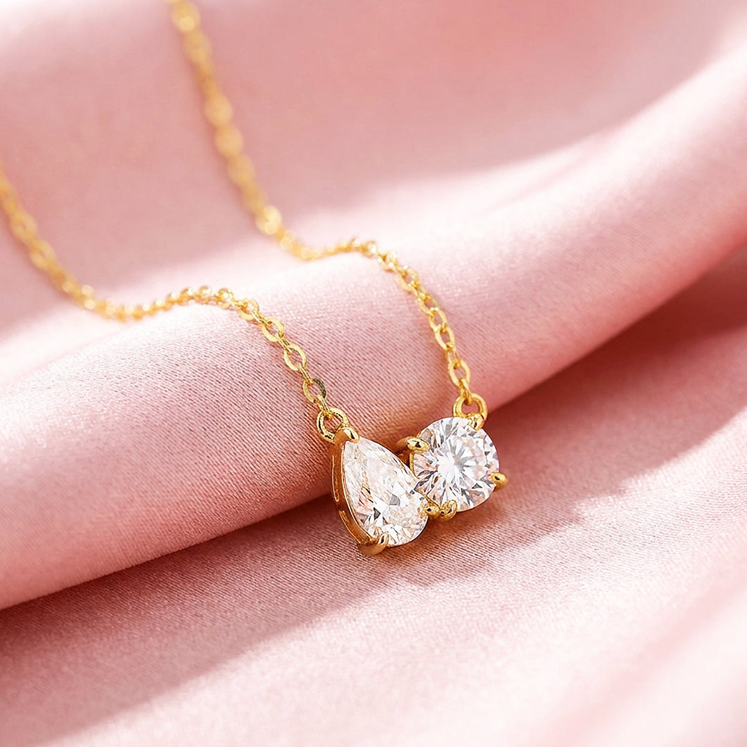 Toi et Moi Pear &amp; Round Moissanite Pendant Necklace | PRM2026