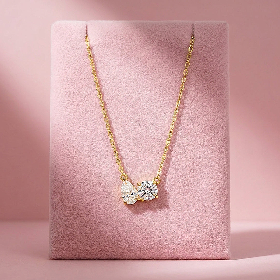 Toi et Moi Pear &amp; Round Moissanite Pendant Necklace | PRM2026