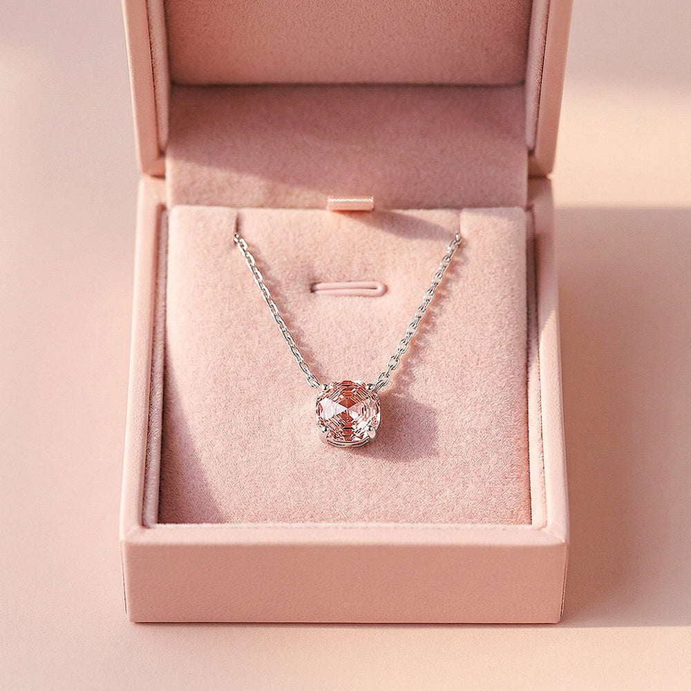 Solitaire Necklace | 925 Sterling Silver | Pink Rose-Cut | Prm2027