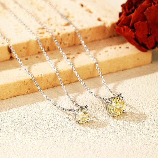 Solitaire Necklace | 925 Sterling Silver | Canary Rose-Cut | Prm2031