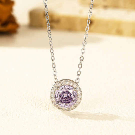 Round Halo Necklace | 925 Sterling Silver | Purple | Prm2032