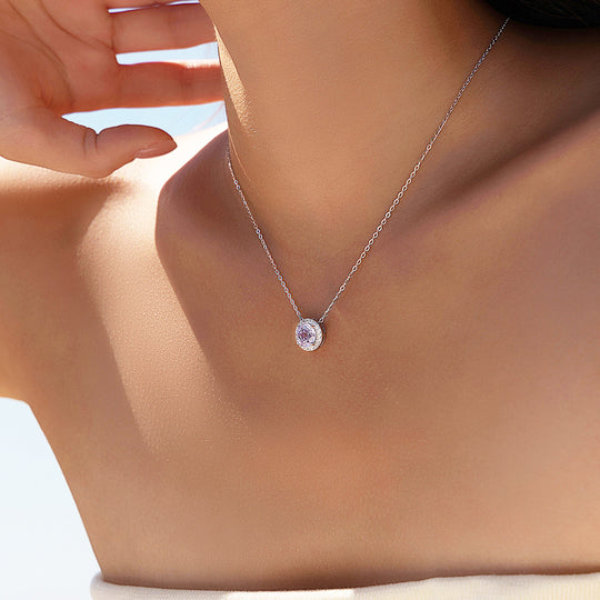 Round Halo Necklace | 925 Sterling Silver | Purple | Prm2032