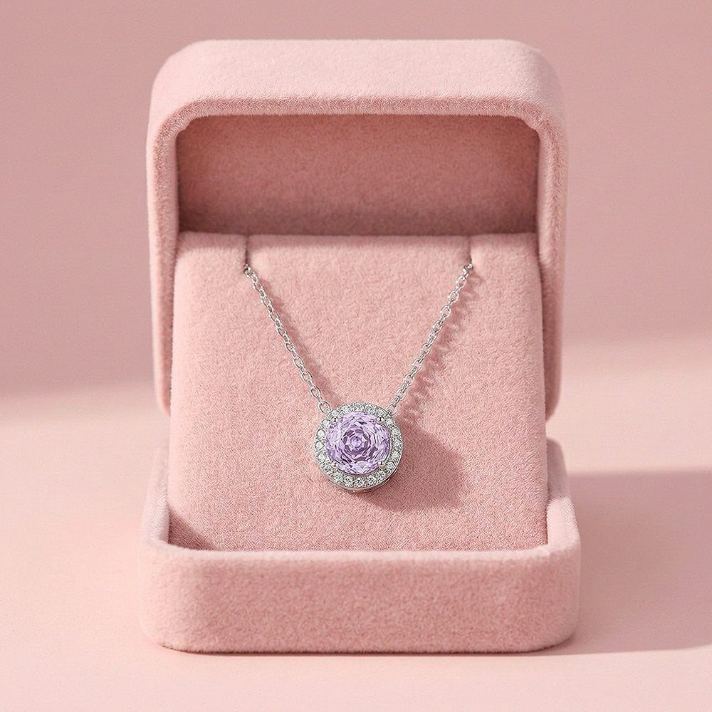 Round Halo Necklace | 925 Sterling Silver | Purple | Prm2032