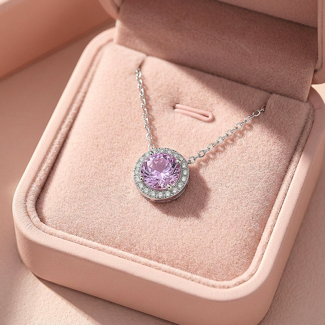 Round Halo Necklace | 925 Sterling Silver | Purple | Prm2032