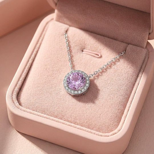Round Halo Necklace | 925 Sterling Silver | Purple | Prm2032
