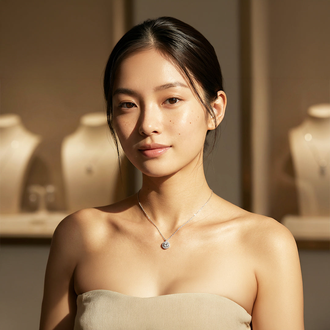 Halo Necklace | 925 Sterling Silver | Cubic Zirconia | Prm2035