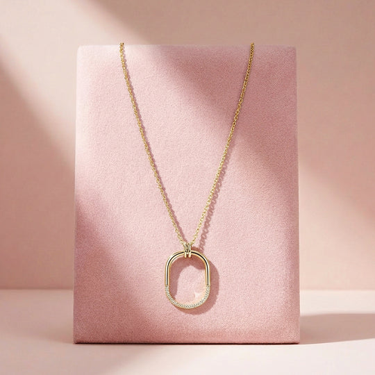 Open Rectangle Carabiner Moissanite Pendant Necklace | PRM2038