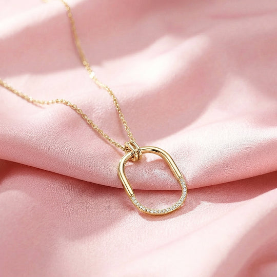 Open Rectangle Carabiner Moissanite Pendant Necklace | PRM2038